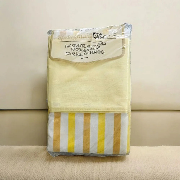 Vtg Springmaid Yellow Stripe Pillowcases Marvelaire Non Iron NOS - Picture 1 of 2